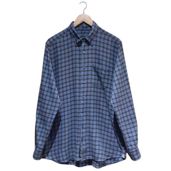 Robert Talbott Men's Tailored Flannel Shirt Blue Plaid Size Large - Picture 1 of 8